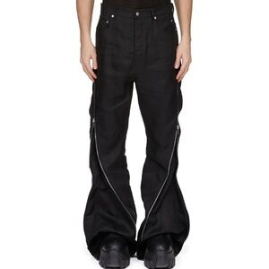 RICK OWENS SS25 PANTS HOLLYWOOD BOLAN BANANA IN BLACK LINEN TWILL